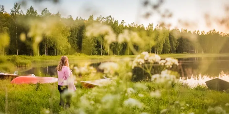 Summery landscape by the lake.