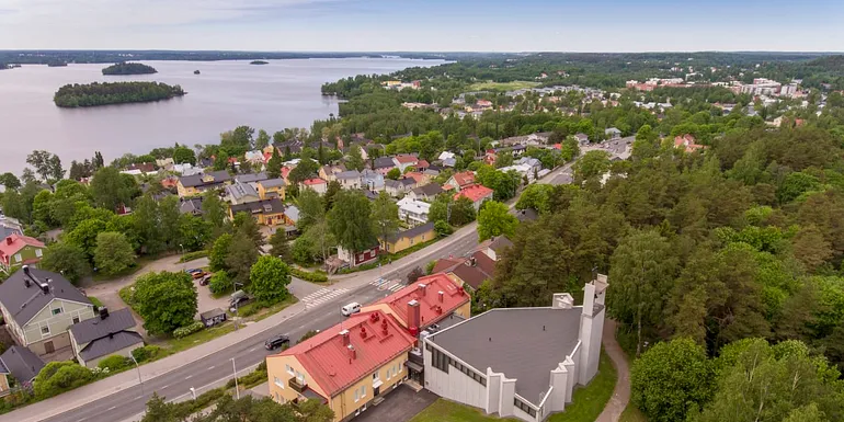 Aerial photo of Pispala skyline with Pispala church.