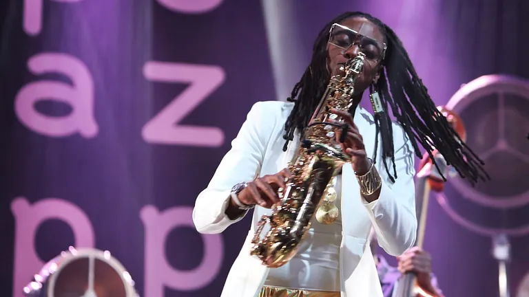 Saxophonist Lakecia Benjamin performing at the festival.