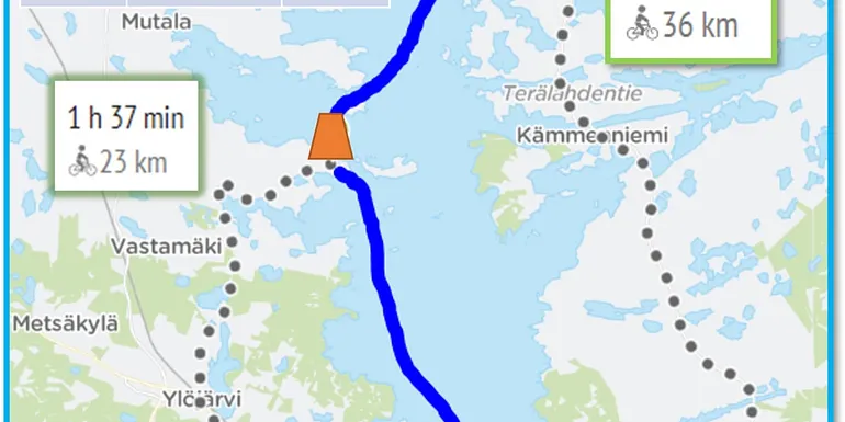 On Sundays, the cyclist can choose between bike and boat travel combinations of different lengths.