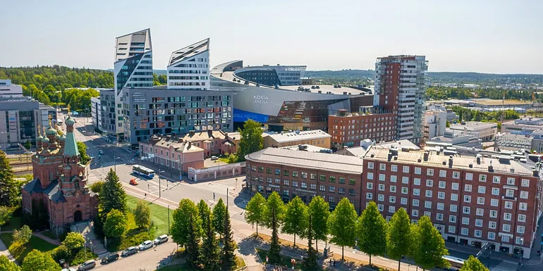 Aerial photo of the Nokia Arena on a sunny day