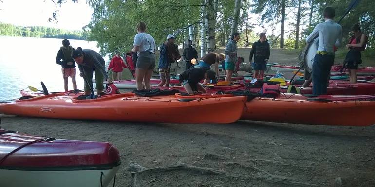 Participants of basic kayak course for beginners