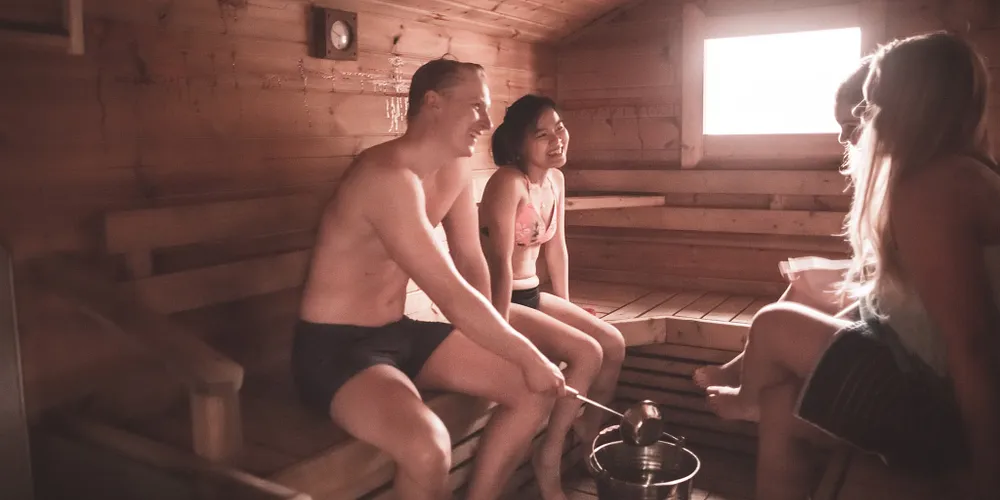 People sitting in sauna