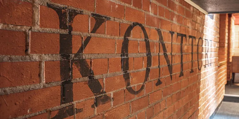 Brick wall and text 