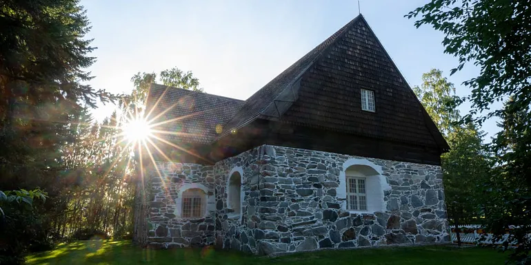 The medieval church is a fine example of masonry.