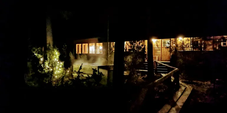 Smoke Sauna at night.